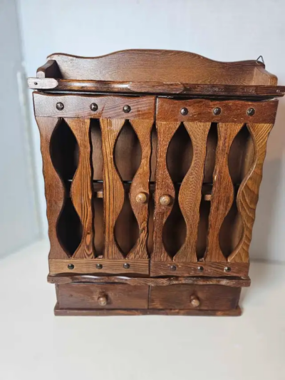 Vintage Wood Wall Hanging 2 Tier Spice Rack Cupboard picture #1