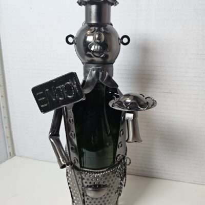 Unique Metal Chef Wine Bottle Holder with Enjoy Sign