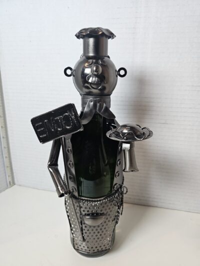 Unique Metal Chef Wine Bottle Holder with Enjoy Sign