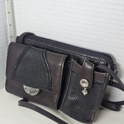 VTG Brighton Dark Brown Leather Crossbody Bag with Embellished Details