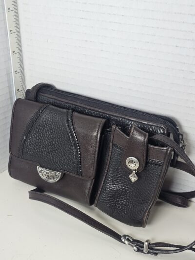 VTG Brighton Dark Brown Leather Crossbody Bag with Embellished Details