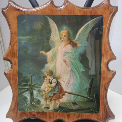 Vintage Guardian Angel Print on Wooden Frame, Religious Art - product image 1