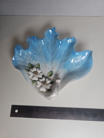 Vintage Leaf Shaped Ceramic Dish with Floral Accents - Japan - product image 1