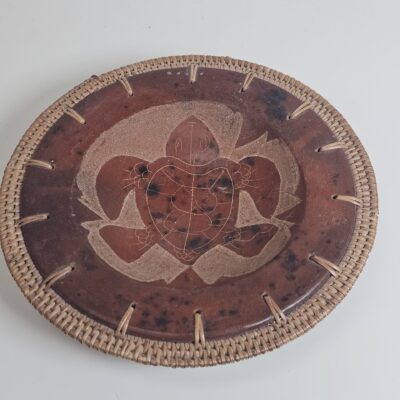 Rustic Woven Rim Ceramic Plate with Turtle Design - product image 1