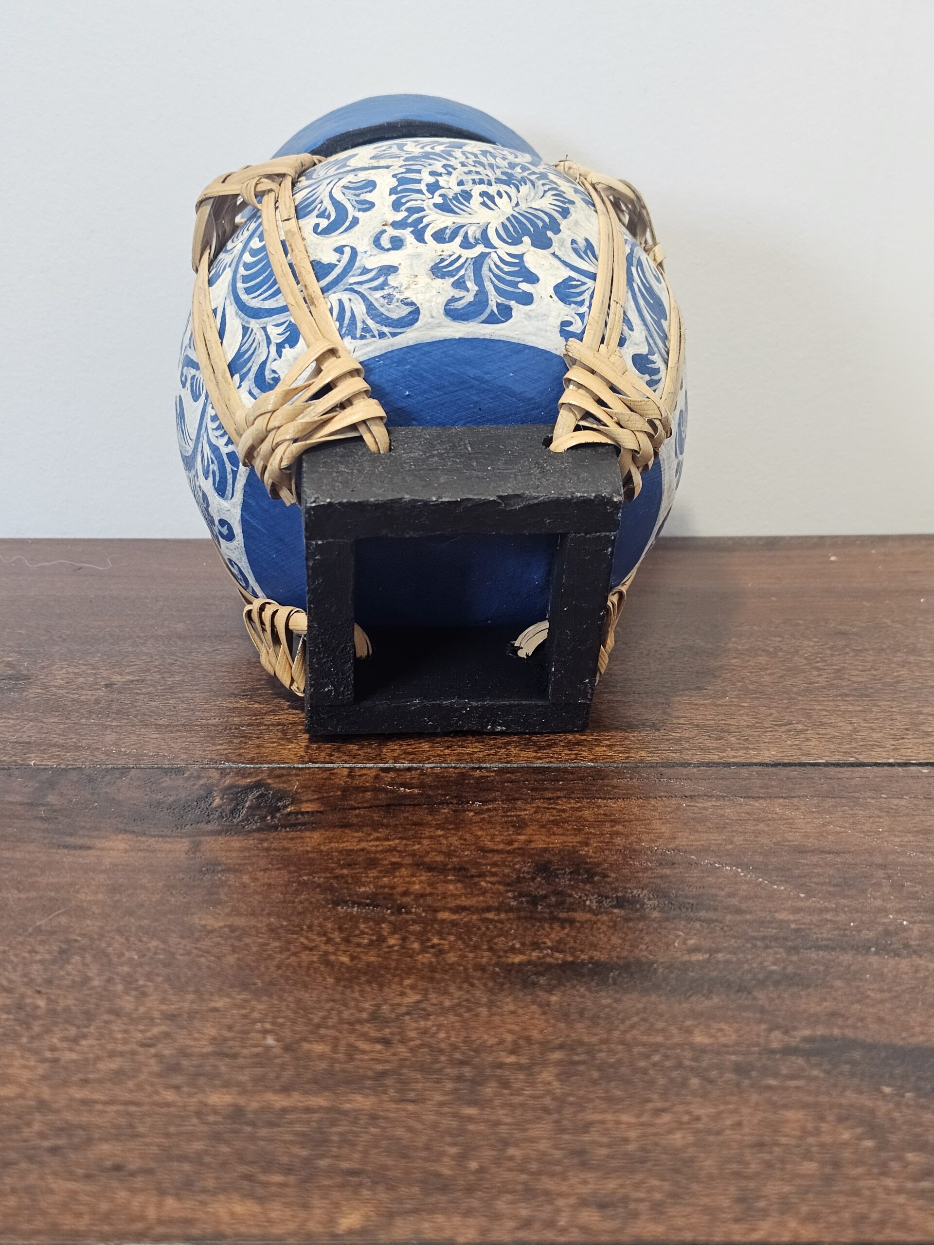Handcrafted Blue Ceramic Pot with Woven Bamboo Accent - product image 5