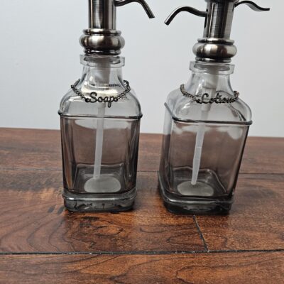Elegant Glass Soap and Lotion Dispenser Set with Metal Pump - product image 1