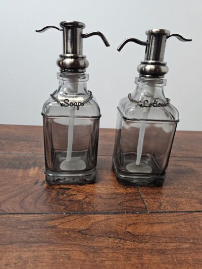 Elegant Glass Soap and Lotion Dispenser Set with Metal Pump - product image 1
