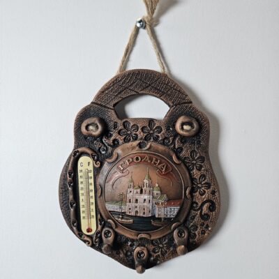 Vintage Grodno Wall Thermometer with Hooks and Floral Design - product image 1