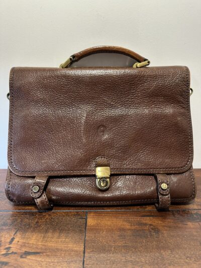 Saint Jack Brown Leather Briefcase with Brass Hardware
