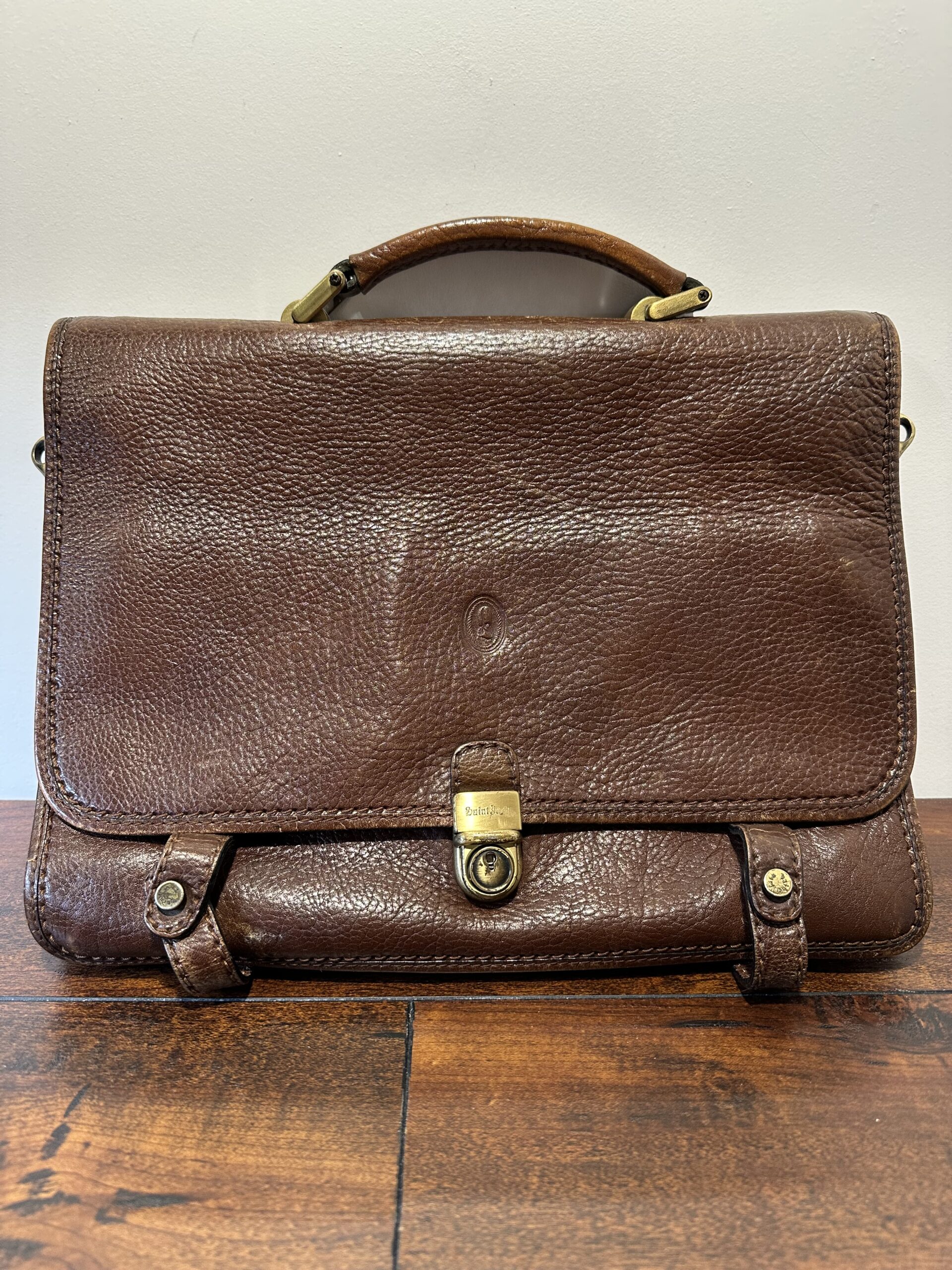 Saint Jack Brown Leather Briefcase with Brass Hardware