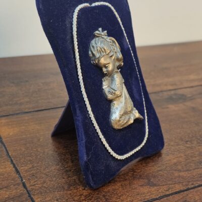 A.L. Pewter Praying Child Plaque on Velvet Frame - product image 1