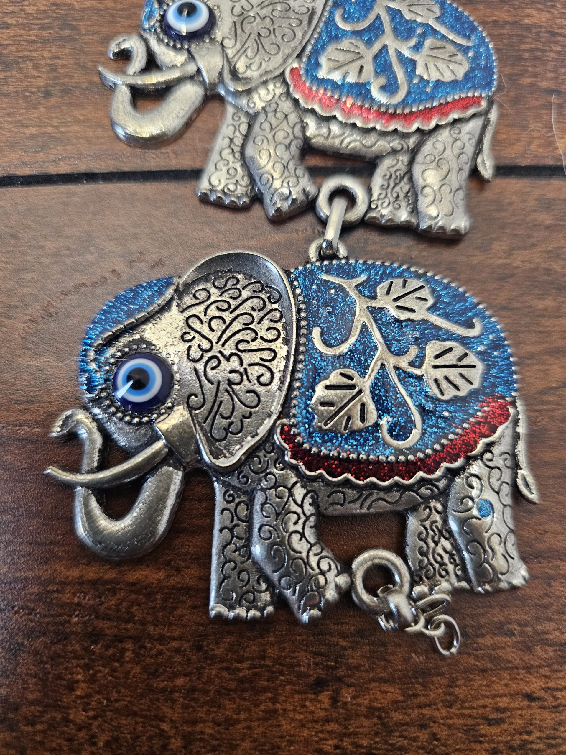 Handcrafted Metal Elephant Wall Hanging Decor with Blue Accents - product image 3