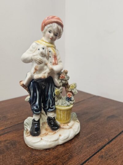 Vintage Porcelain Figurine Boy with Dog and Flowers - product image 1
