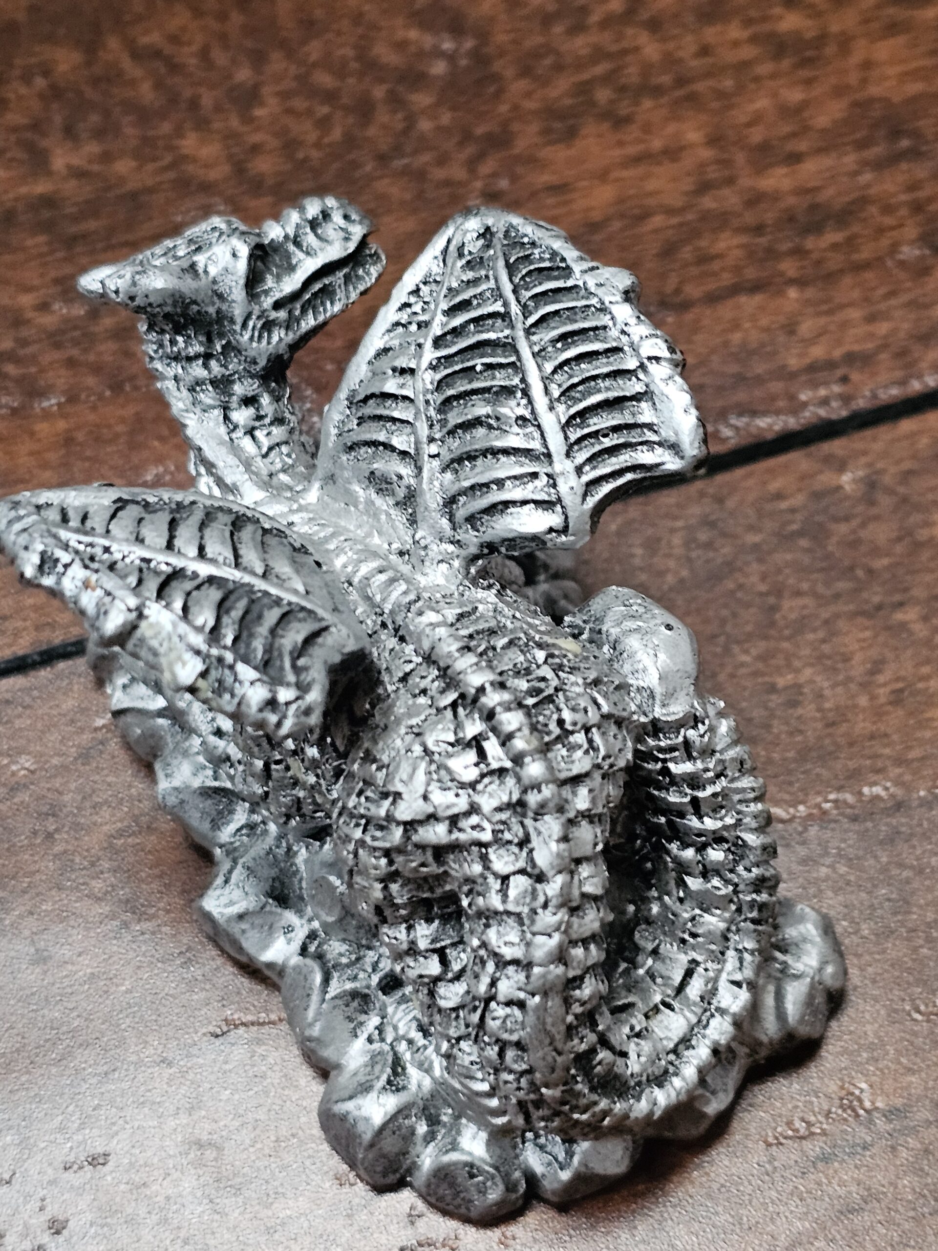 Silver Metal Dragon Figurine with Detailed Scales - product image 4