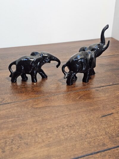 Black Ceramic Elephant Figurines Set of 2 Decorative Sculptures - product image 1