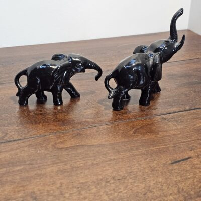 Black Ceramic Elephant Figurines Set of 2 Decorative Sculptures - product image 1