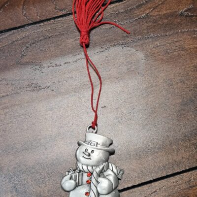 Pewter Snowman Ornament with Red Tassel Holiday Decoration - product image 1