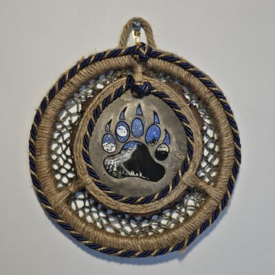 Handcrafted Bear Paw Dreamcatcher with Mountain Scene - product image 1