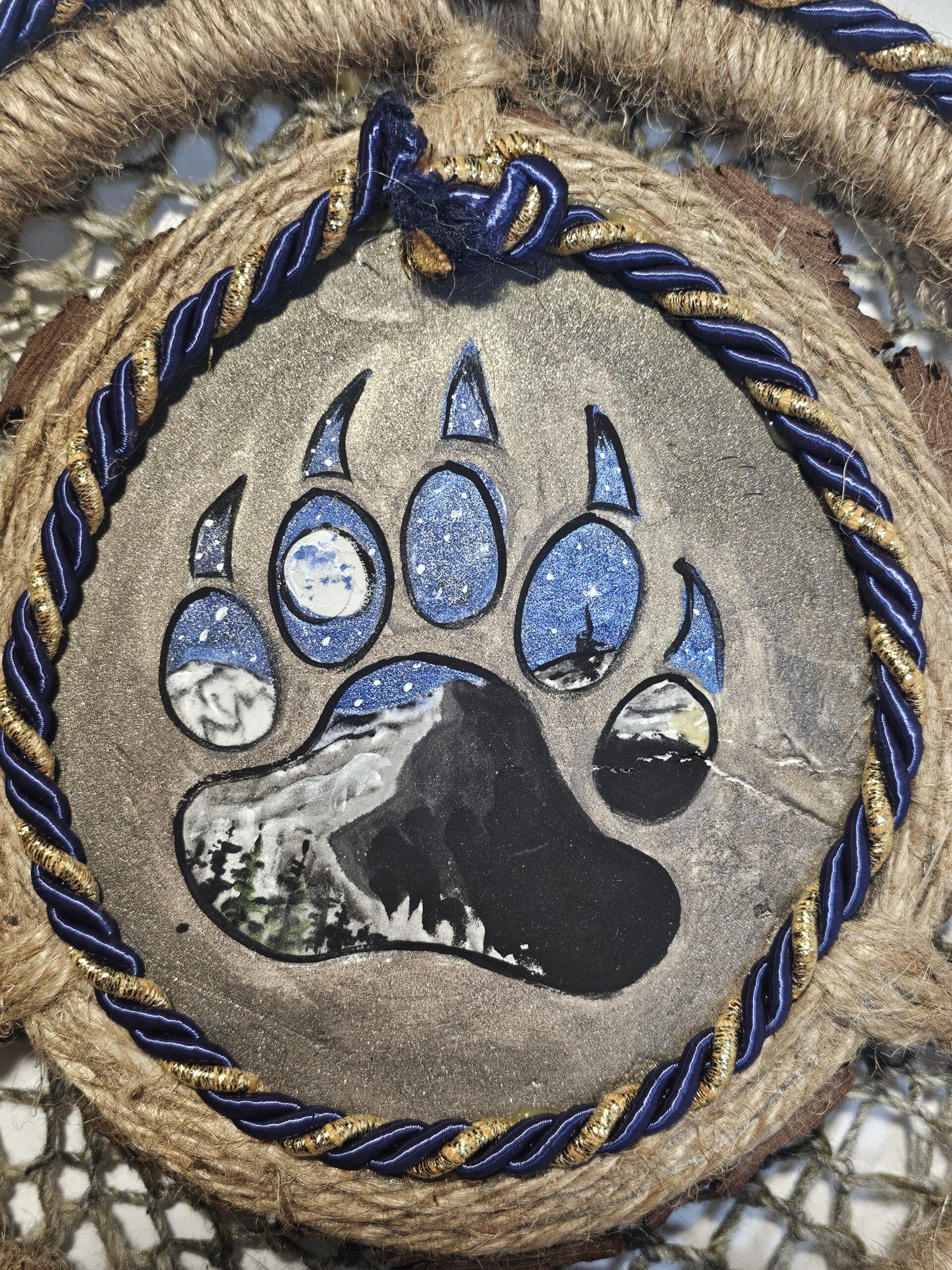 Handcrafted Bear Paw Dreamcatcher with Mountain Scene - product image 2