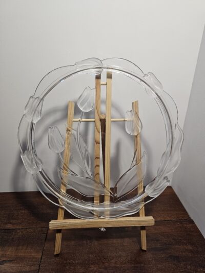 Clear Glass Serving Plate with Floral Tulip Design - product image 1