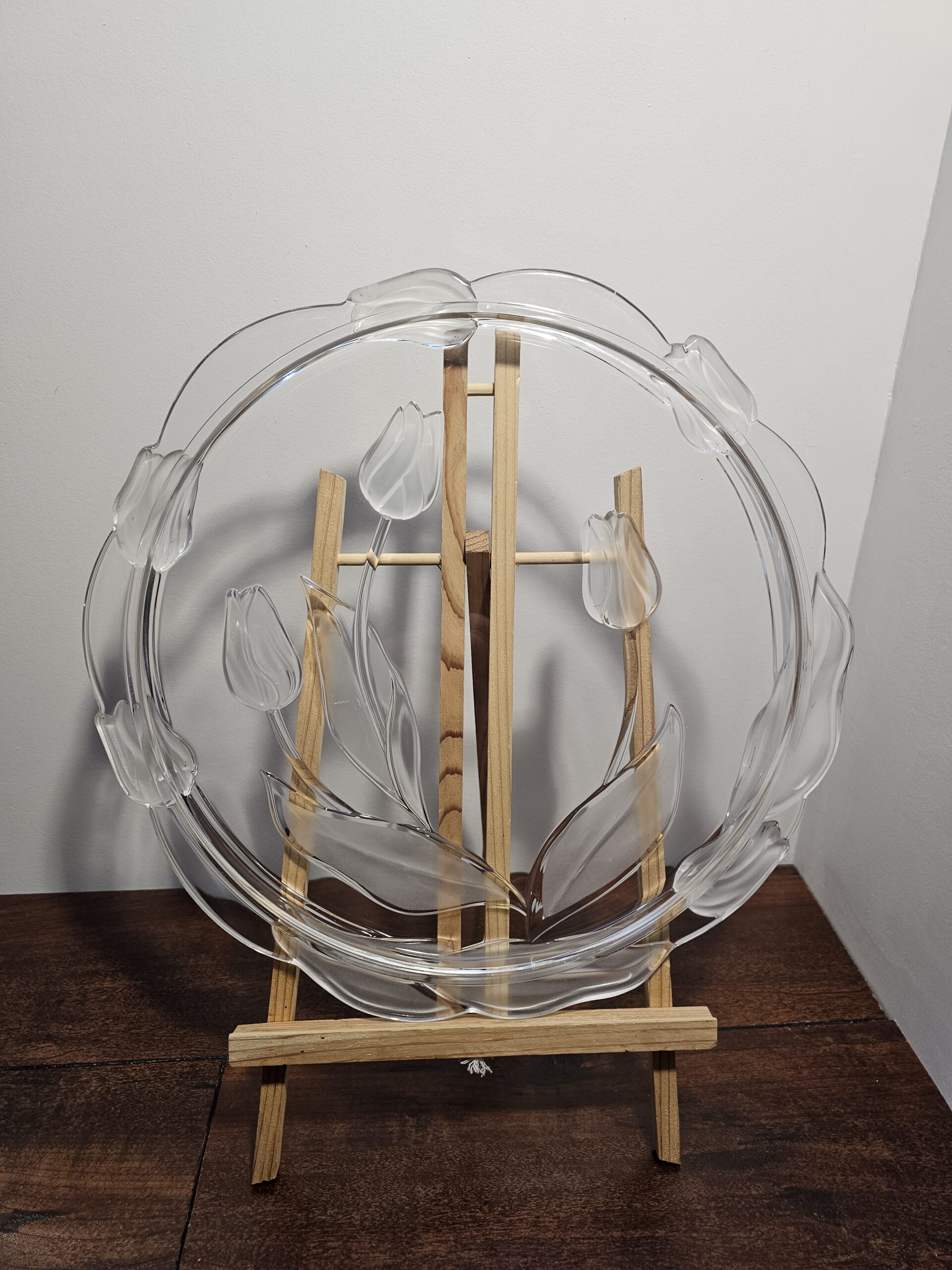 Clear Glass Serving Plate with Floral Tulip Design - product image 1