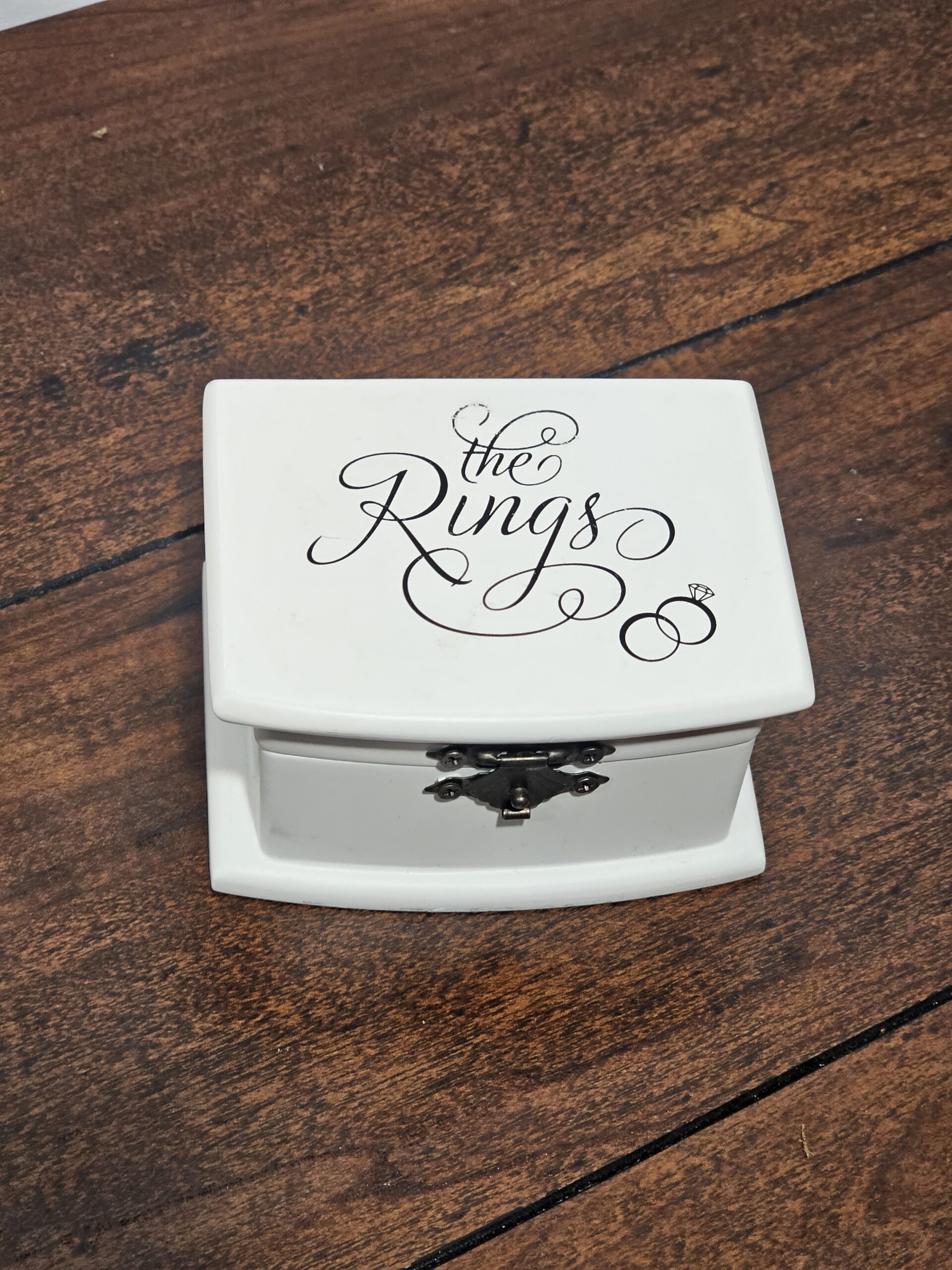 White Wooden Ring Box with 'The Rings' Script - product image 1