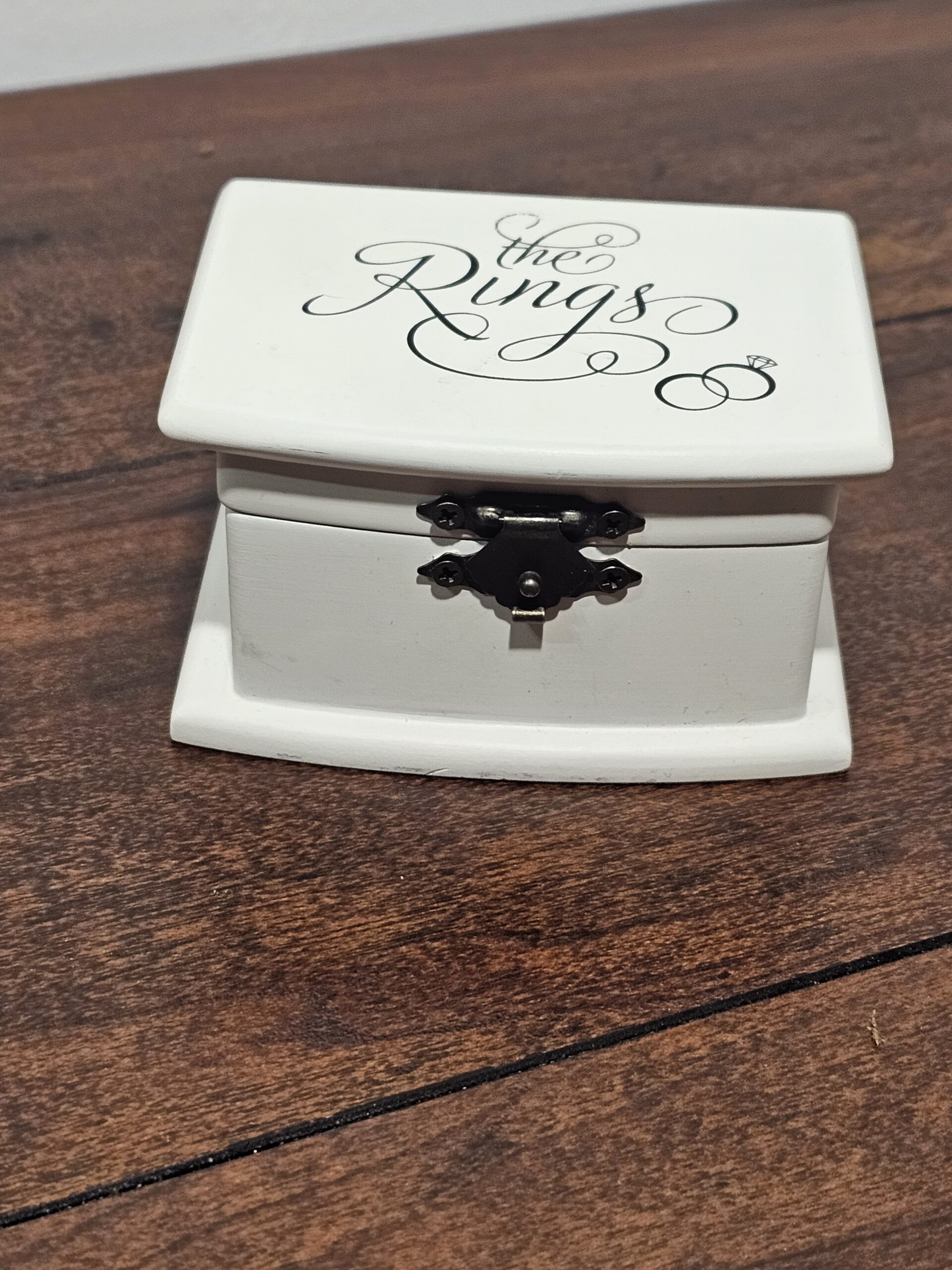 White Wooden Ring Box with 'The Rings' Script - product image 2