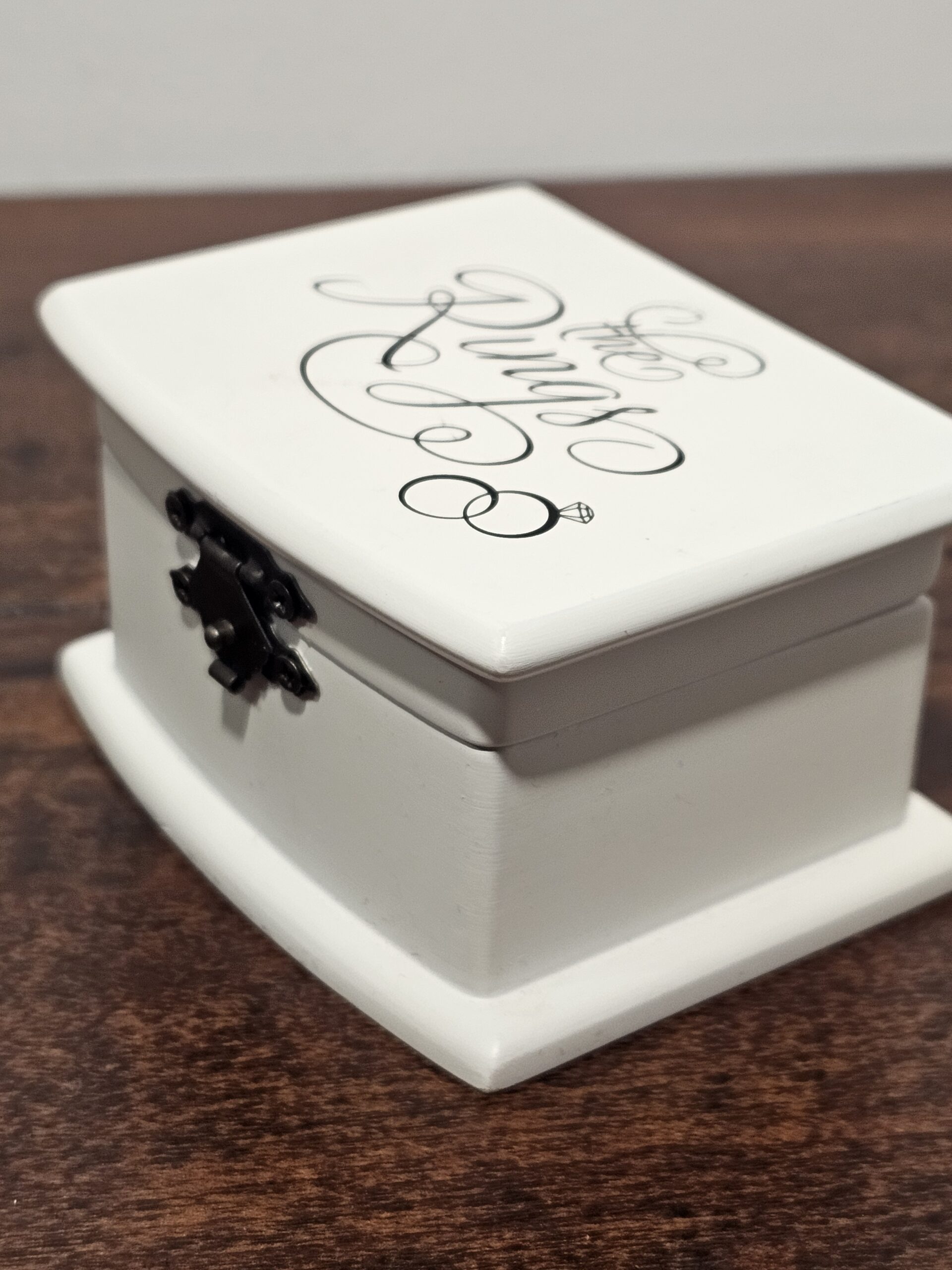 White Wooden Ring Box with 'The Rings' Script - product image 3