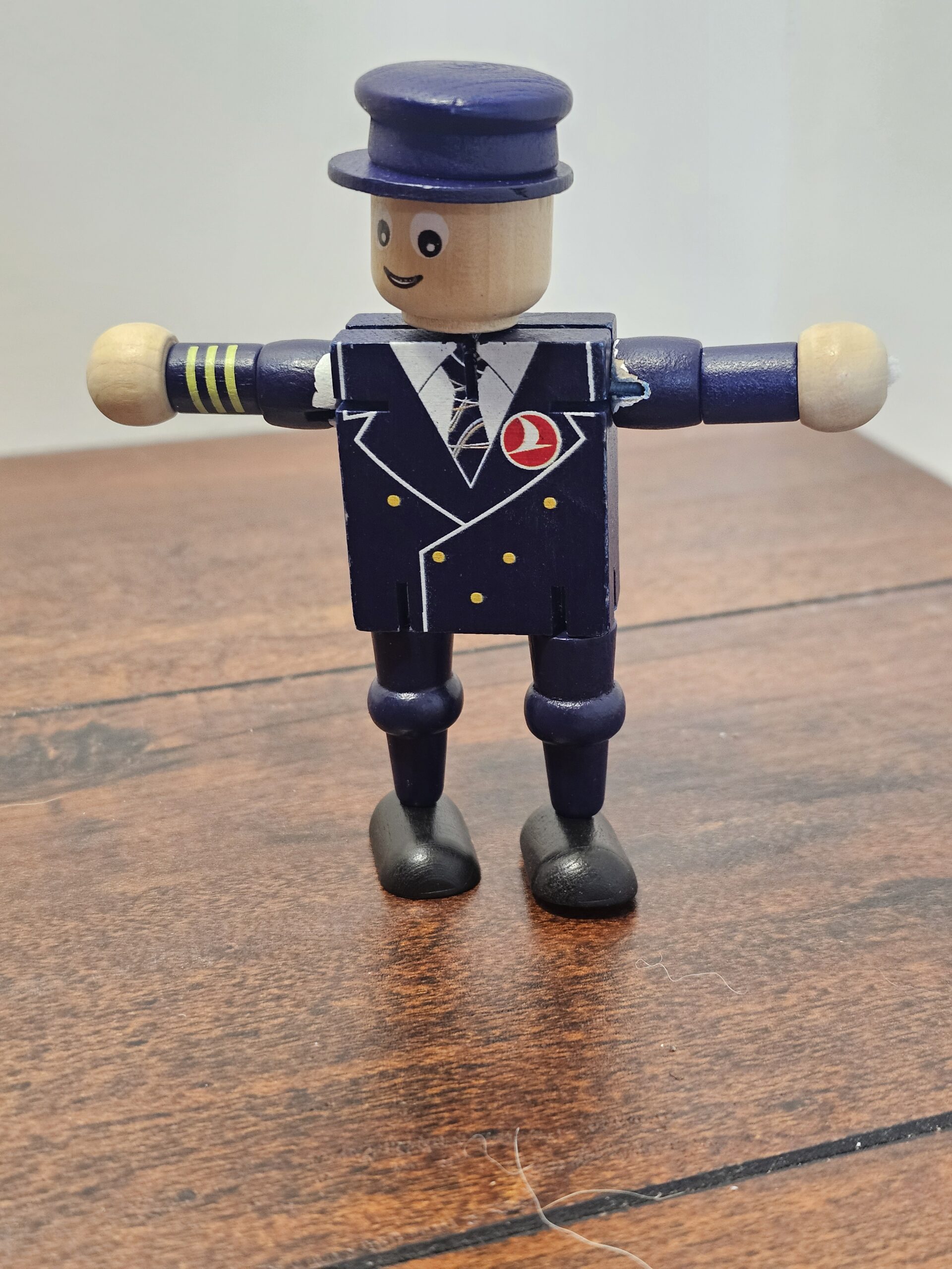 Wooden Pilot Figure Toy with Movable Arms - Collector's Item - product image 3