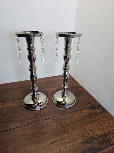 Elegant Silver Candle Holders with Crystal Accents - product image 1