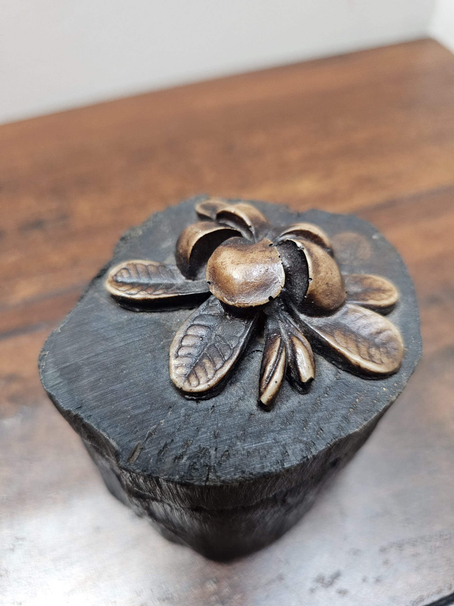 Handcrafted Wooden Flower Trinket Box with Carved Lid - product image 2