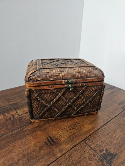Vintage Woven Wood Storage Chest with Latch - product image 1