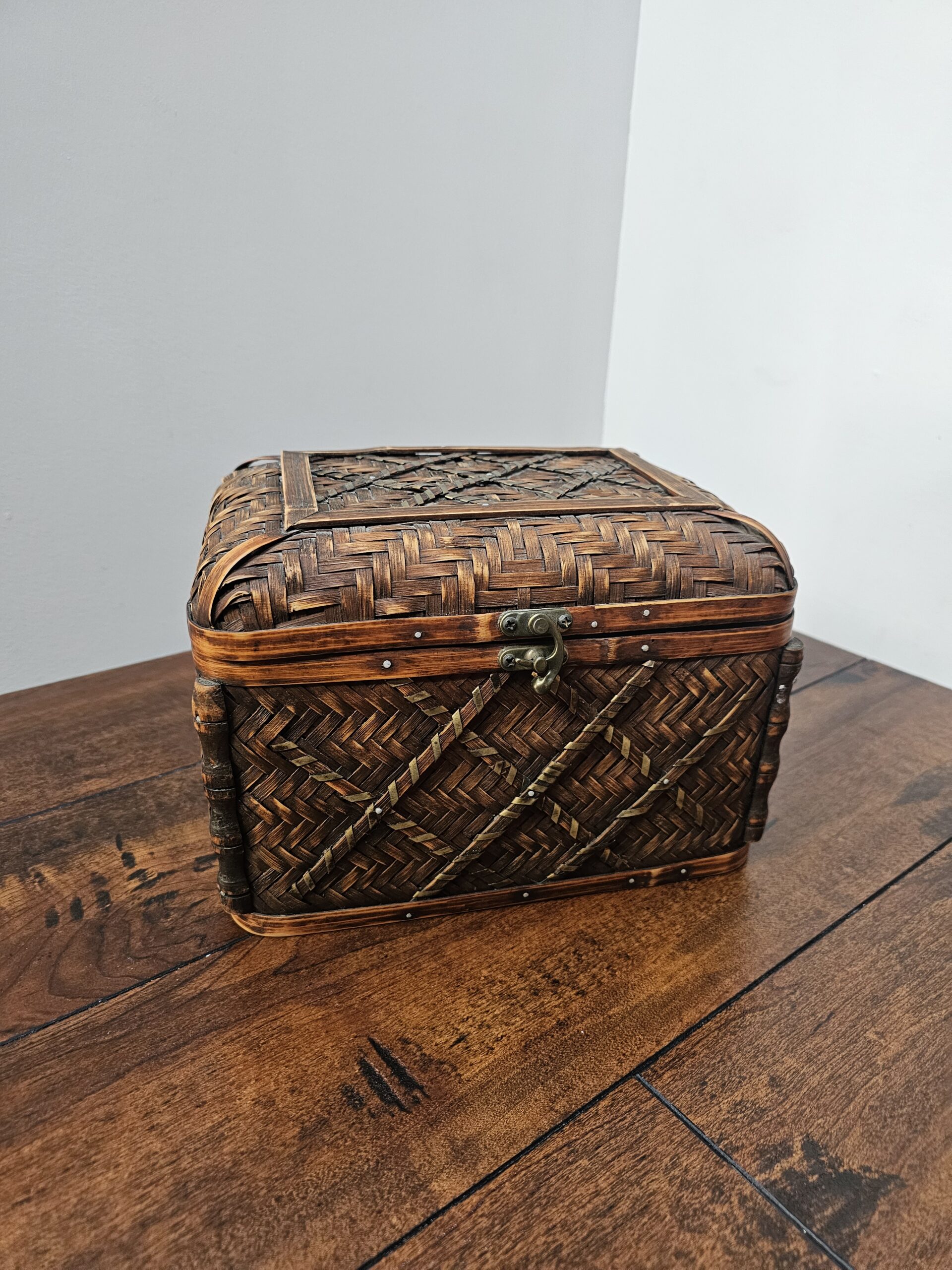 Vintage Woven Wood Storage Chest with Latch - product image 1