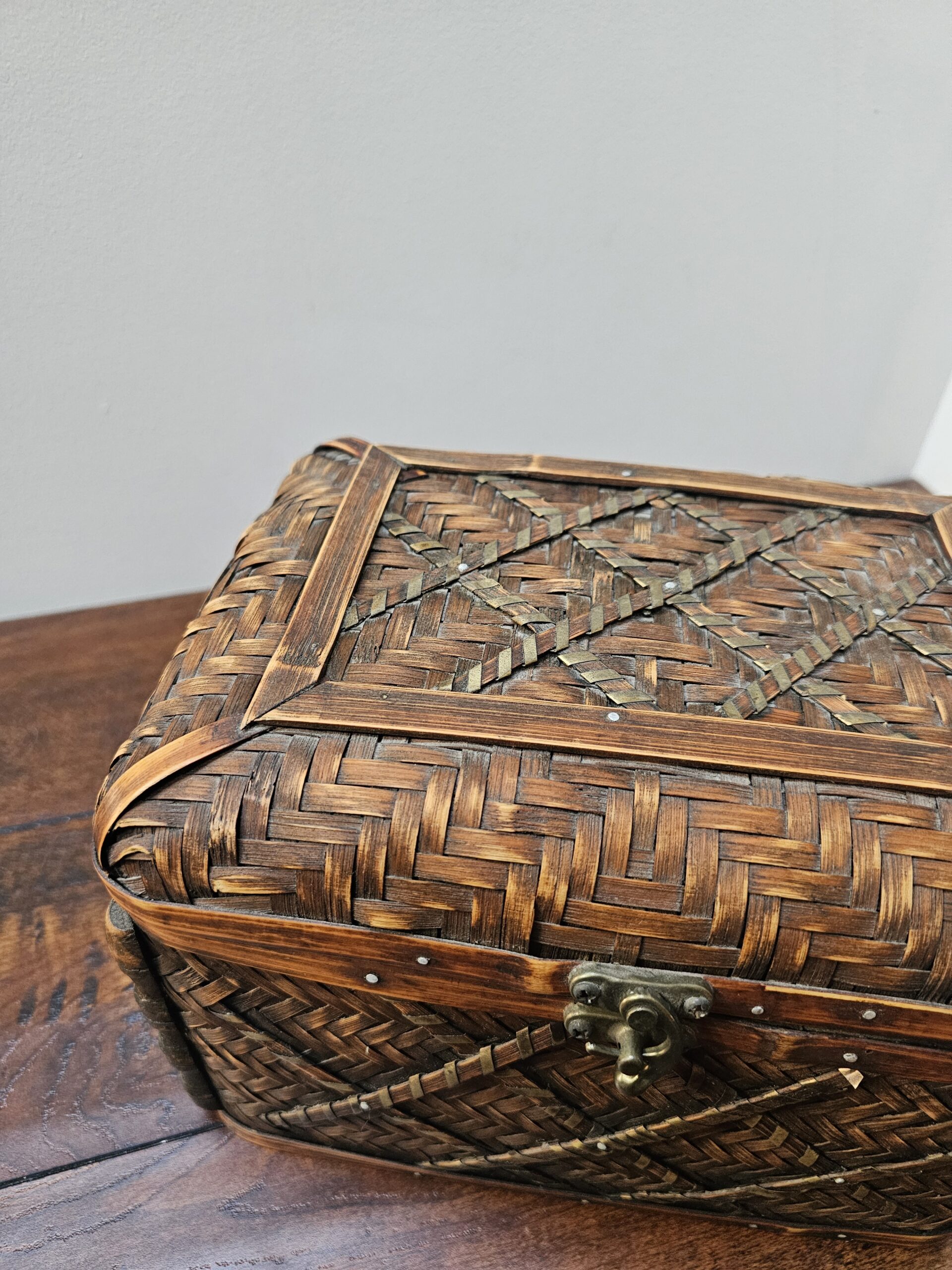 Vintage Woven Wood Storage Chest with Latch - product image 2