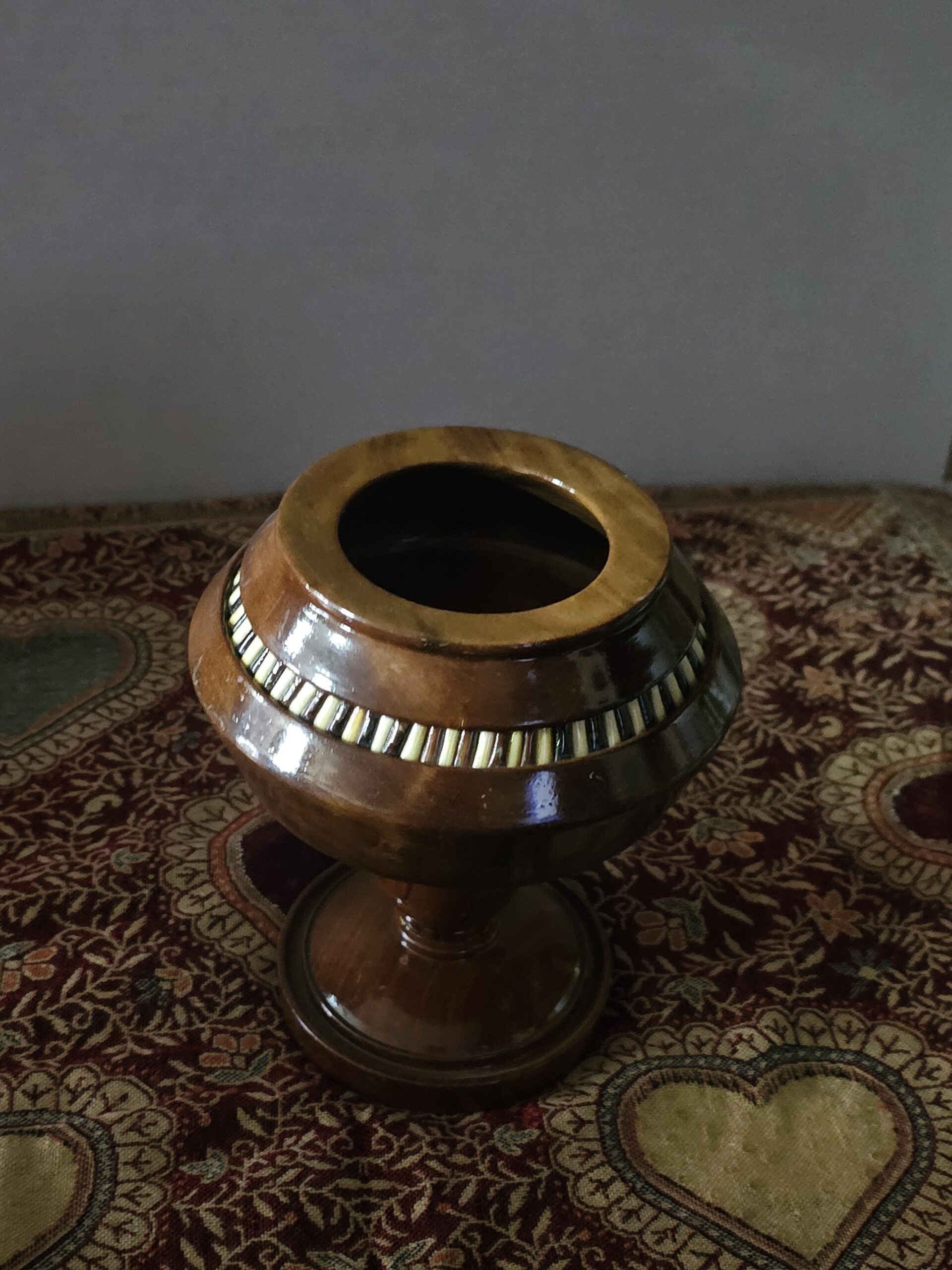 Handcrafted Wooden Pedestal Bowl with Lid and Inlay Details - product image 3