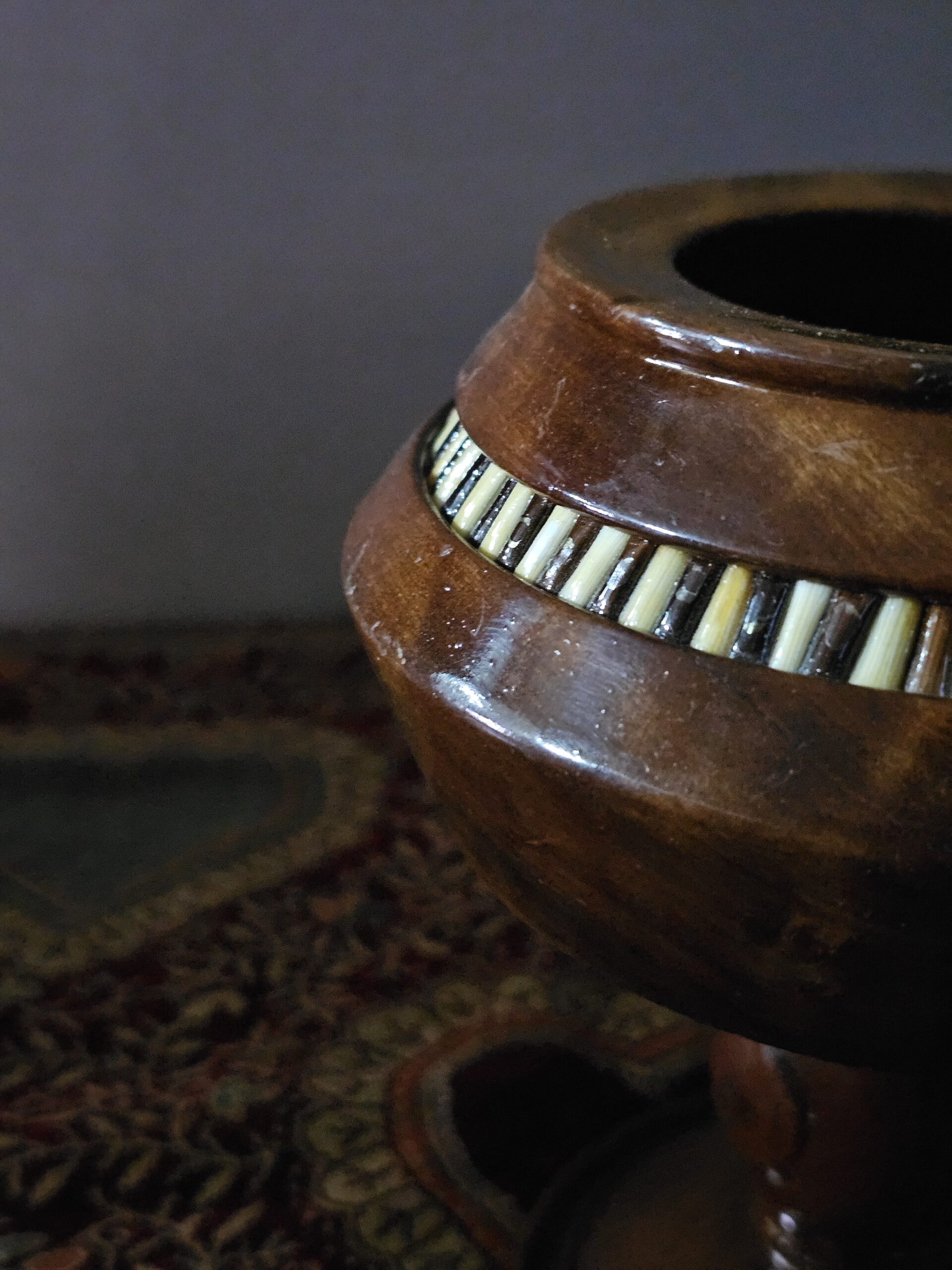 Handcrafted Wooden Pedestal Bowl with Lid and Inlay Details - product image 4