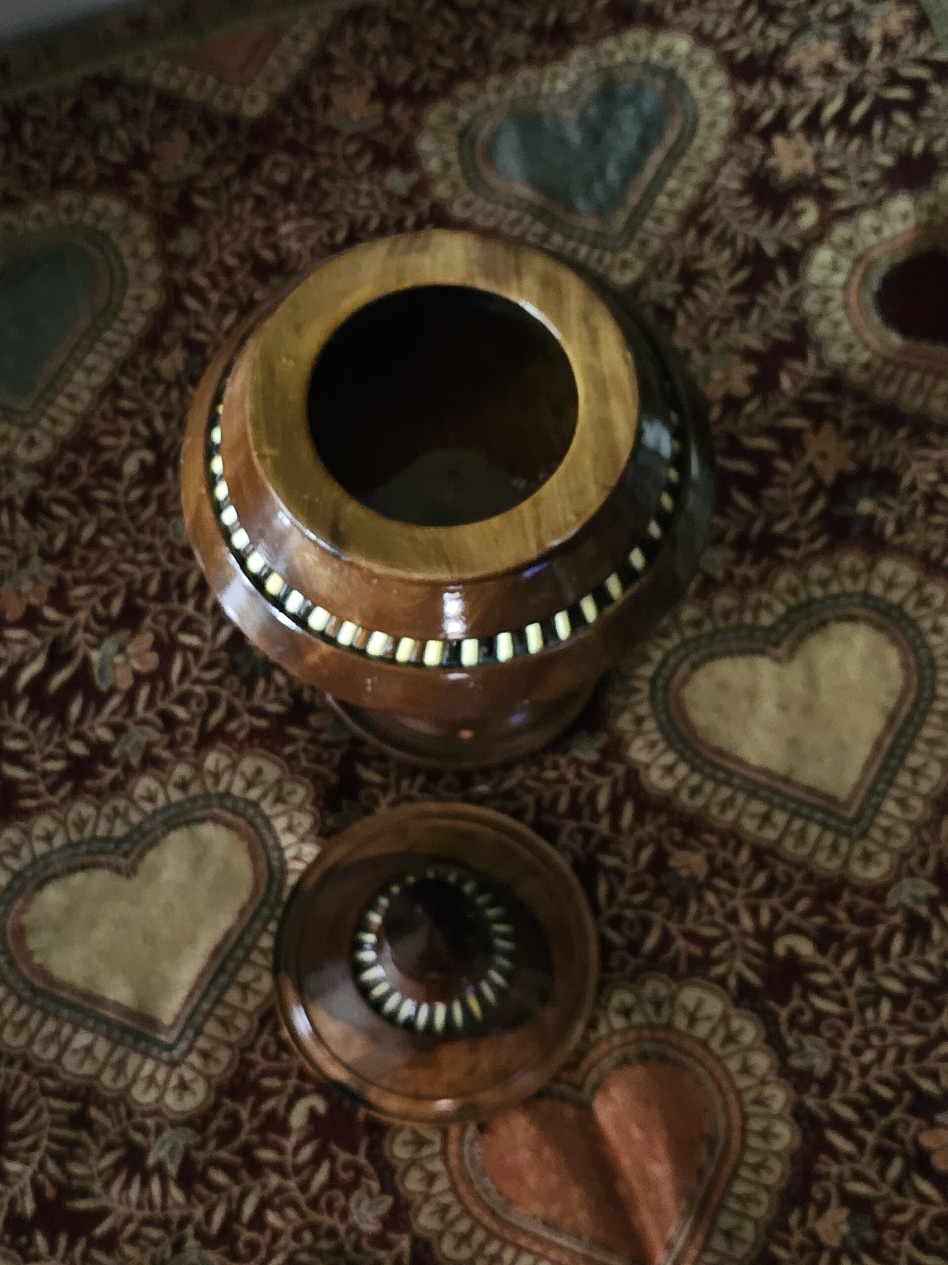 Handcrafted Wooden Pedestal Bowl with Lid and Inlay Details - product image 5