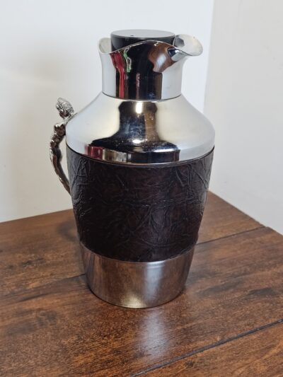 Vintage Metal and Leather Wrapped Thermos with Sculpted Handle - product image 1