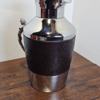 Vintage Metal and Leather Wrapped Thermos with Sculpted Handle - product image 1