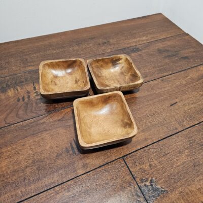 Set of 3 Square Wooden Bowls Handcrafted Rustic Decor - product image 1