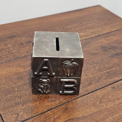 Vintage Alphabet Block Metal Coin Bank with Animal Design - product image 1