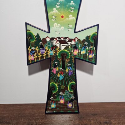 Hand-Painted Cross Wall Art by Federico D.C. with Village Scene - product image 1