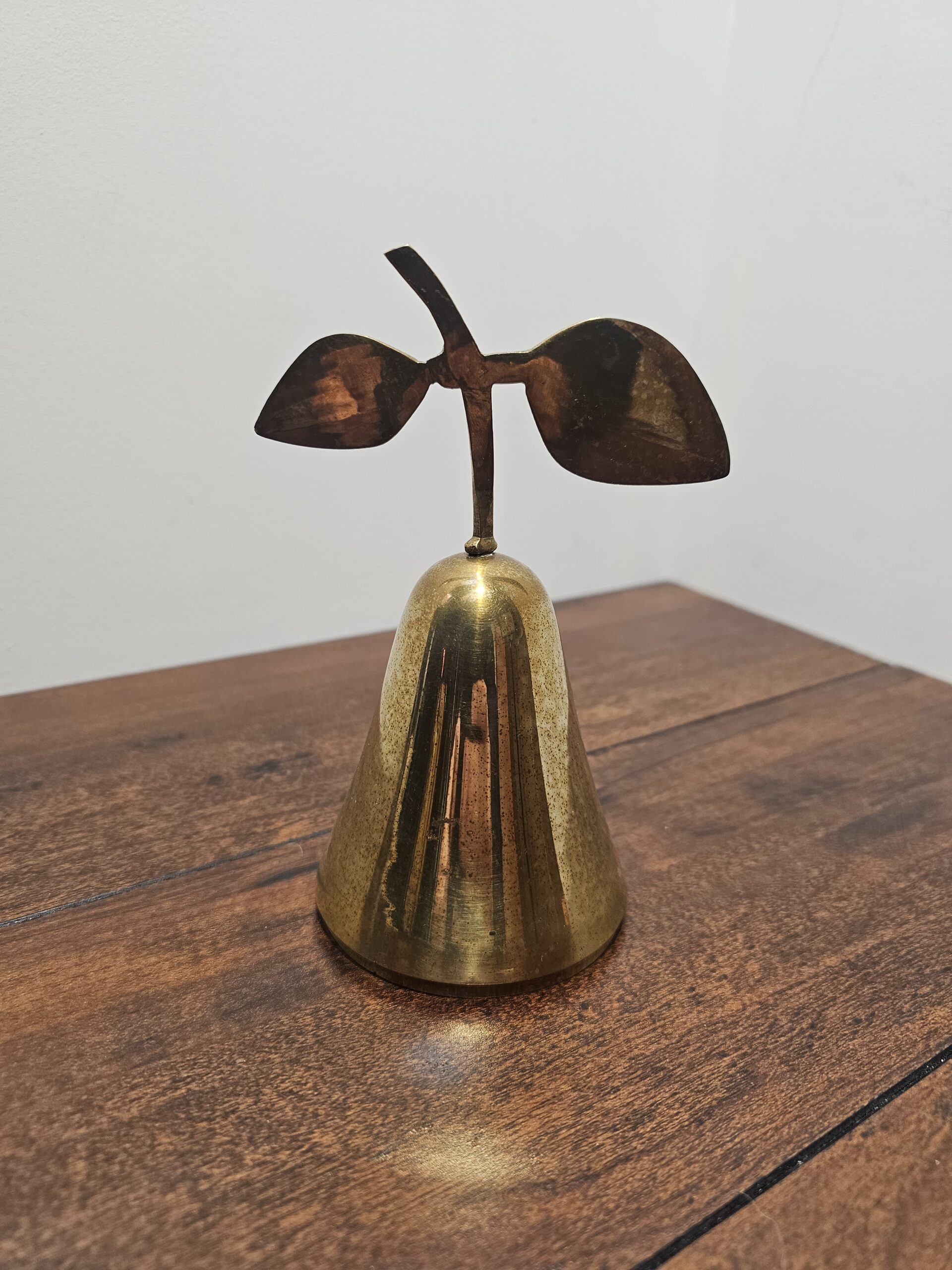 Vintage Brass Pear-Shaped Bell with Leaf Handle - product image 1