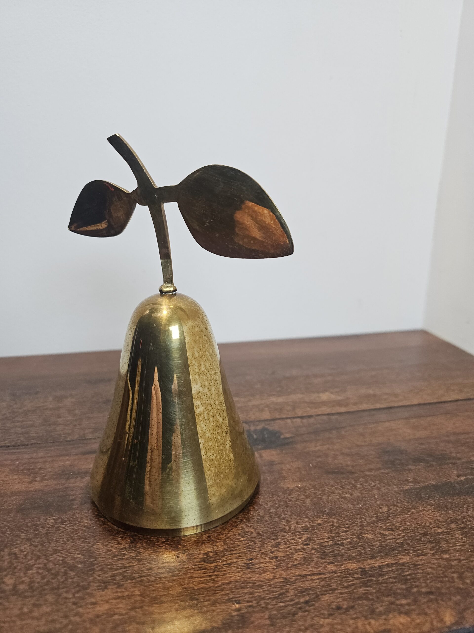 Vintage Brass Pear-Shaped Bell with Leaf Handle - product image 2