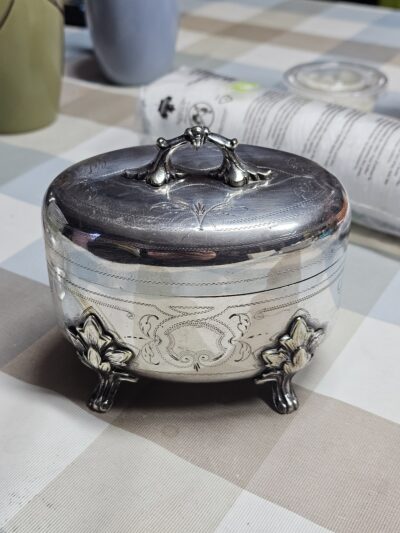 Vintage Silver-Plated Decorative Box with Floral Feet - product image 1