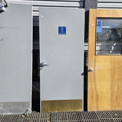 Commercial Steel Door with Washroom Sign and Brass Kick Plate - product image 1